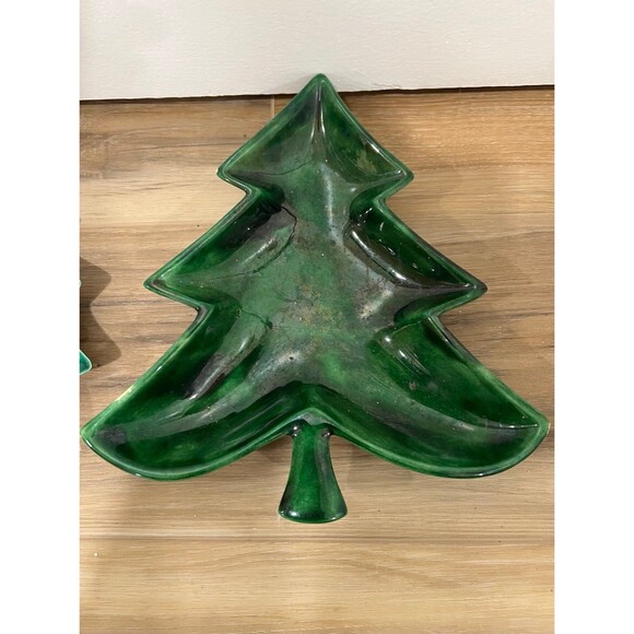 2 Vintage Green Christmas Tree Candy Dish Dishes Home Decorations Gift Present - Picture 2 of 5